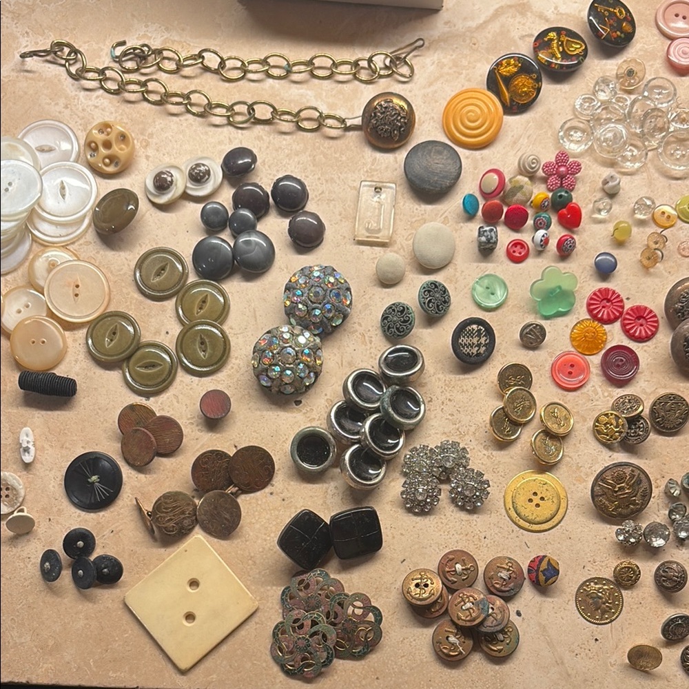 Vintage Mixed Buttons Collection - Assorted Metallic & Neutral Colors